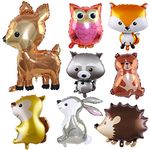 Woodland Animal Balloons, 8 Giant Safari Balloons(45-80cm/20-30in) Rabbit, Bear, Hedgehog, Fox, Raccoon, Deer, Owl, Squirrel Jungle Party Decorations