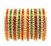 Swara Creations Traditional Gold Plated Metal Bangles Set for Women and Girls|12 Green Bangles,12 Red Bangles and 12 Pearl Bangles.