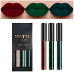 3Pcs Dark Green Army Green Cherry Red Matte Lipstick Lip Stain Sets, Long Lasting Matte Lipstick Lip Stain Lip Gloss Set 24 Hour Waterproof Matt Lipsticks Set (Set08)