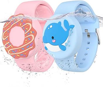 typecase Waterproof Air tag Bracelets For Kids (2 Pack) - Soft Silicone Hidden Air tag Wristband - Lightweight GPS Tracker Holder Compatible with Apple Airtag Watch Band For Child (Whale & Donut)