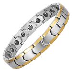 PUJANE Magnetic Hematite Bracelets for Men Women 316L Stainless Steel Power Balance Energy Magnets Stones Bracelet Jewelry Gift with Adjustment Tool (Silver&Gold)