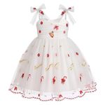 IDOPIP Baby Girl Sequin Strawberry Tutu Dress Summer Sleeveless Backless Princess Birthday Party Dresses Toddler Girl First Communion Pageant Flower Bow Sundress Clothes White Strawberry 2-3 Years