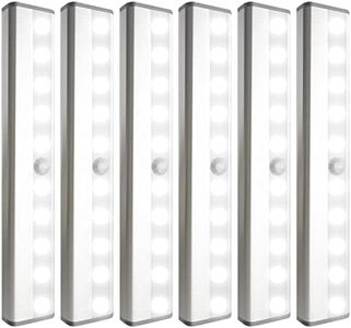 6 Pack LED Motion Sensor Lights, 10 LED Closet Battery Operated Lights, Stick-On Anywhere Magnetic Night Light Bar, Led Safe Light Indoor for Closet Stairs Wardrobe