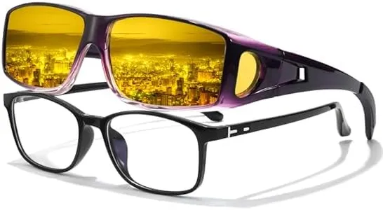 LVIOE Wrap Around Night-Vision Glasses, Fit Over Prescription Glasses with Polarized Yellow Lens Night-Driving Glasses