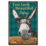 CREATCABIN Donkey Vintage Tin Signs You Look Beautiful Today Retro Garage Tin Plaques Garage Signs Men Decor Accessories for Wall Kitchen Coffee Bar Home Bathroom Vintage Sign Gifts 8 x 12Inch