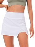 FEOYA Women's Split Tennis Golf Skort Skirts High Waisted Stretch Sport Athletic Skorts Versatile Plain Ribbed Mini Skirts Inner Shorts Workout Casual Skirts with Pockets White