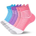 IRAMY Compression Ankle Support Running Socks for Women Men Trainer Wicking 3 Pairs Athletic Cushioned Plantar Fasciitis Socks Pink+Purple+Light Blue M