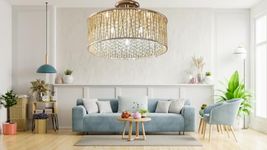 Home Furniture Express Emilia Design Large Crystal Drum Semi Flush Ceiling Light, Gold