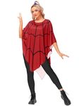 AOBUTE Halloween Women's Spider Web Cosplay Costume Red Spiderweb Poncho Cloak, Red, One Size