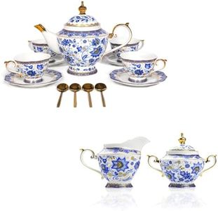 ACMLIFE Bone China Tea Set for 4 Adults, with Sugar and Creamer Set for Coffee Bar, Vintage Floral Sets for Women Tea Party or Gift Giving