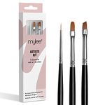 Mylee Artiste Nail Brush Kit, 3x Brushes Design for Gel Nail Art & Polish Application, Oval, Angled, Fine, Professional Quality Manicure Painting Tool, Liner Drawing Pen, for Home & Salon Use