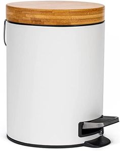 Kazai.® 5 Litros Cubo de Basura para el Baño de Diseñador - Bambú Superior | Cierre Suave | Anti-Huellas | Blanco