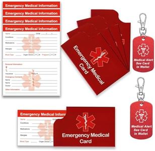 4 Pack Medical Alert Emergency Contact Information Id Card for Wallet and 2 Pcs Medical Alert See Card in Wallet Keychain