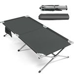 Goplus Camping Cot, 42” Extra Wide Folding Camping Cot w/Storage Pocket, Carry Bag, 330LBS Capacity, Reinforced Bar, Heavy Duty Sleeping Cot for Adults, Portable Camping Bed for Hiking Backing (Grey)