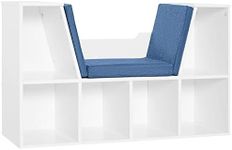 HOMCOM 6-Cubby Bookcase with Seat Cushion, Corner Bookcase with Reading Nook for Home Office, Study, Blue