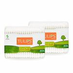 TULIPS Cotton Ear Buds/Swabs (Pack of 2) with white Paper Sticks 200/400 Tips in a Flat Box