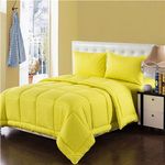 Tache 4 Piece 100% Cotton Solid Bright Neon Yellow Quilted Bed Comforter WAM Bedding Set Duvet with Fitted Sheet, California King