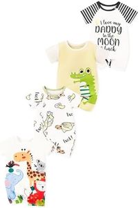 MOSSRIVER Baby Girl Outfits 4 Pack Short Sleeve Footless Romper Snap Crotch Closure Graphic Bodysuit Toddler Boys Clothes(Animal Print-9,6-12 Months)