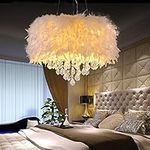 Surpars House White Feather Crystal Chandelier 4-Light Pendant Light