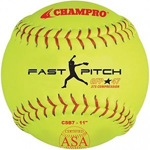 Champro Game ASA Fast Pitch .47 COR, 375 Compression, Poly Synthetic Cover, Red Stiches (Optic Yellow, 11-Inch), PACK OF 12