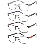 4 Pack Reading Glasses for Men, Blue Light Blocking Computer Readers, Anti UV Ray/Eye Strain/Glare, Metal Frame Eyeglasses with Pouches(150 Magnification Strength)