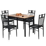 GiantexUK 5 Pieces Dining Table Set, Steel Frame Wooden Table and 4 High Back Chairs, 4-Seater Table and Chair Set for Home, Kitchen, Dining Room & Restaurant (Black)