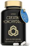 Creatine Monohydrate Tablets 3000mg - Easy to Swallow 120 Creatine Capsules - Vegan Creatine Tablets for Men & Women - Pre Workout Gym Supplement Powder Creatine Pills for Muscle Growth - 30 Servings