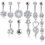 Defrsk 8 Pcs Belly Bars Button Belly Button Rings Navel Piercing Curved Body Piercing Jewelry for Women Girls, Stainless Steel