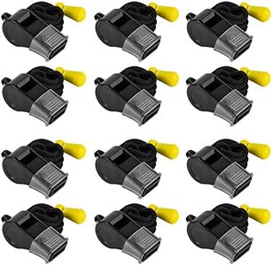 MISUYACO 12 Pack Sport Whistles with Lanyar for Coaches, Referees and Officials, Loud Crisp Sound (12 Pcs(Black))