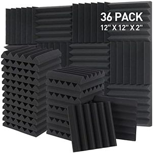 Sound Proof Panels - 12 x 12 x 2 Inches Wedges Acoustic Foam 36 Pack Sound Absorbing Panel Soundproof Panels for Walls and Ceiling Wall Panel (Black)…
