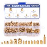 Habwea 308PCS Threaded Inserts for Plastic, M2 M2.5 M3 M4 M5 M6 Threaded insert with Heat Set Insert Tips for 3D Printer Plastic Parts Brass Metric Knurled Embedment Nuts