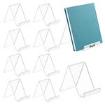 FINGERINSPIRE 10pcs Transparent Acrylic Book Stands for Display, Clear N/C Shape Flat Back Books Stand, Book Display Holder, Easel/Picture/Album/Brochure Holder for Organizing (8.4x5.6x7.65cm)