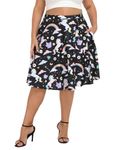 HDE Womens Plus Size Midi Skater Skirt High Waist Knee Length Skirt with Pockets, Unicorns and Rainbows, 3X