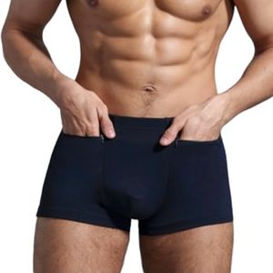 Pocket Underwear for Men with Secret Hidden Pocket, Travel Stash Boxer Brief, Medium Size 2 Packs (Dark Blue), Blue, Medium