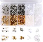 1040pcs Earring Backs, BetyBedy 10 Styles Earring Backings Kit, Metal Plastic Rubber Earring Back Clips Bullet Butterfly Flower Shape