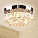 Warm White Modern Crystal Mini Chandelier Crystal Ceiling Light Fixture Flush Mount Small Chandelier for Hallway Kitchen Closet 3000 K