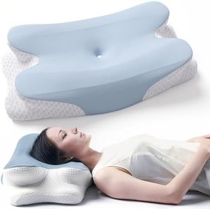 RUMMY Cervical Memory Foam Ergonomic Pillow, Removable Washable Pillowcase, For Side and Stomach Sleepers(Blue)