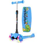 BELEEV Scooter for Kids Age 2-6, 3 Wheel Scooter for Toddlers Girls Boys, Kick Scooter with 4 Adjustable Height, Lean to Steer, Light up Wheels, Wide Deck, Push Scooter for Children(Blue Dinosaur)