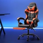 Artiss Gaming Chair Ergonomic Office Chairs Height Adjustable Leather Computer Desk Seat with Lumbar Support Footrest and 135° Recline, High Back and 360°-Swivel Seating Orange for Executive Home