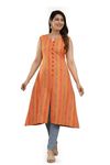 Lerkiza Women's Orange Color Sleeveless Boat Neck(U Shape) A-line Calf Knee Length XL Size Cotton Kurti.(1474XL)