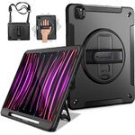 Miesherk iPad Pro 12.9 Case 2021/2020: Military Grade Heavy Duty Shockproof Cover for iPad Pro 12.9 Inch 5th/4th Generation- Pencil Holder - Rotating Stand - Hand/Shoulder Strap - Black