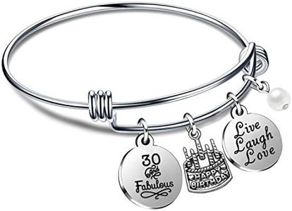 lauhonmin Birthday Gifts for Her Bangle Bracelets Live Laugh Love Charms for 13th 18th 21st 30th 40th 50th 60th (30th Birthday)