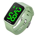 TOOCAT Digital Sport Watch, Fashion LED Large Digital Display Watch Outdoor 50M Waterproof Rubber Bands Wristwatch for Men Women Teens Students, Greener, Digital