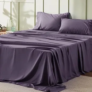 Bedsure King Size Sheets - Soft Sheets for King Size Bed, 4 Pieces Hotel Luxury Dusty Purple Sheets King, Easy Care Polyester Microfiber Cooling Bed Sheet Set