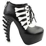 SHOW STORY Black Punk Design High Heels White Women's High-top Bone High Heel Platform Ankle Boots,LF80649BK38,5UK,Black