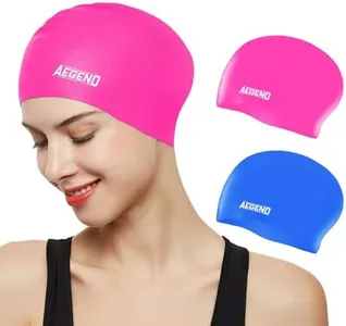 Aegend Swim Caps for Long Hair, Durable Silicone Swimming Caps for Women Men Adults Youths, Easy to Put On and Off, Waterproof Swim Hats Bathing Caps to Keep Hair Dry, 2 Pack, Blue Pink