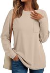 AUTOMET Womens Long Sleeve Tops Loose Fit Fall Cute Thick T Shirts Winter Cruise Outfits Trendy Clothes, Khaki, XL