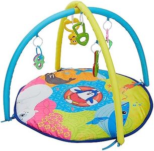 Amazon Brand - Supples Baby Play Gym Activity Mat | With Hanging Toys for Newborns | Non-Toxic Material Fabric | Foam-Covered Steel Frame | Thick Cushion | Babies 2+ Months | Animal Theme | Multicolour