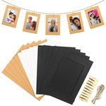 30Pcs Paper Photo Frames with Clips and Hemp Ropes, Hanging Album Frame, 6x4 inch Kraft Cardboard Picture Frames Mats for Home School Office Wall Decoration (3 Colors)