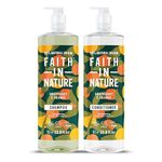 Faith In Nature 2 x 1L Natural Grapefruit & Orange Shampoo and Conditioner Set, Invigorating, Vegan & Cruelty Free, No SLS or Parabens, For Normal to Oily Hair